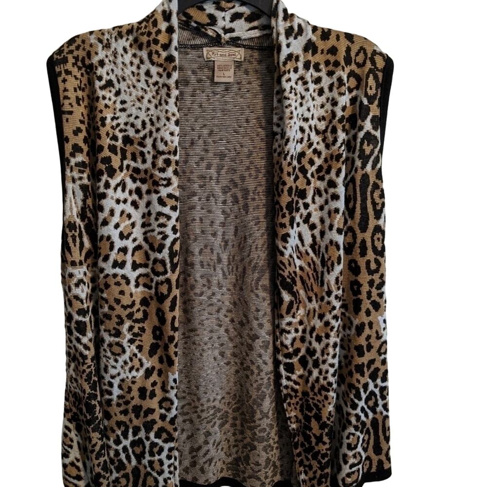 EUC Animal Print Knit Vest Open Front